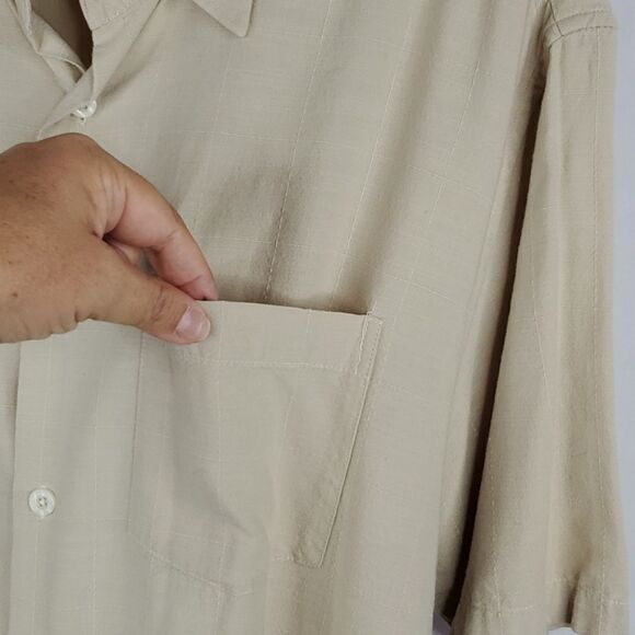 L BAMBOO JAMES TATTERSALL NATURAL KHAKI TAN LONG SLEEVE BUTTON DOWN SHIRT large - Picture 10 of 12